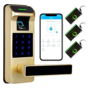Harfo Fingerprint Door Lock, Heavy Duty Full APP Control Touchscreen Keypad Keyless Lock with Reversible Handle, Perfect for Home/Office/Bedroom Doors (Gold)