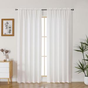 Gwine Natural Curtains 84 Inches Long for Living Room 2 Panels Set, Rod Pocket Light Filtering Faux Linen Textured Lightweight Bedroom Curtains, Farmhouse Soft Airy Window Drapes, Each 50Wx84L, 2PCS