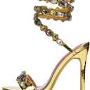 LISHAN Women's Diamante Rhinestones Studded Stilettos Ankle Wrap High Heels (9.5, Gold)