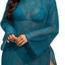 Lilosy Sexy Crochet Sheer Kaftan Caftan Beach Dress Bathing Suit Swim Coverup Summer Vacation Outfits One Piece (Blue), Medium