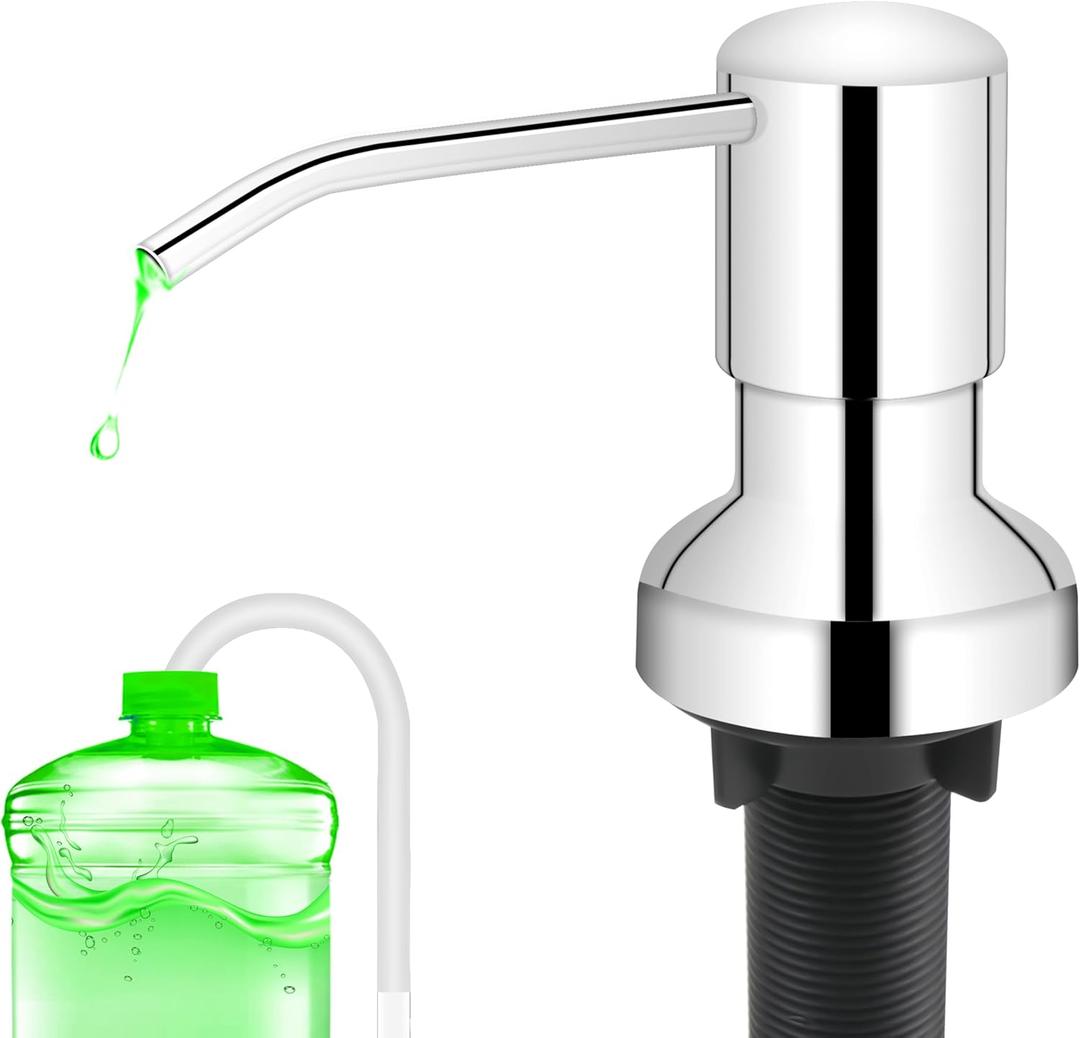 Soap Dispenser for Kitchen Sink, Sink Soap Dispenser with Longer Threaded Shaft Shank, 47" Extension Tube Connects Directly to Dish Soap Container, Wider Pump Head BaseChrome