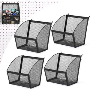 4 Pack Pegboard Baskets Metal Wire Storage Basket Hanging Wall Mount Bins Containers Accessories for Office Workshop Organizing Tools Stationery (Black,7.3 Inch)