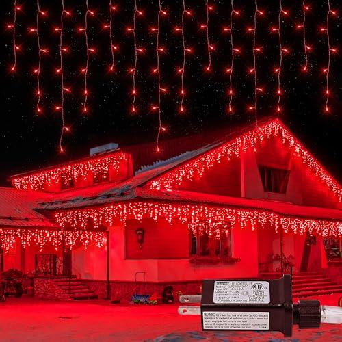Oopswow Christmas Icicle Lights Outdoor,300LED 33FT Christmas String Lights,Connectable Valentine's Day Lights with 30V Plug in for Valentine Wedding Party Eave Garden Wall Indoor Decor, Red