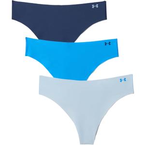 Under Armour Women's 3-pack Pure Stretch No Show Thong Underwear, All-day Comfort & Ultra-soft Fit (Blue Calm)