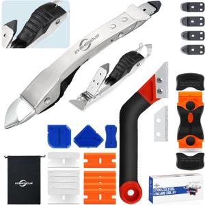 Silicone Caulking Tool Kit, Stainless Steel Caulk Remover Tool, 4 in 1 Grout Removal Tool for Bathroom, Kitchen, Floor, Window, Sink Joint, Frames Seal