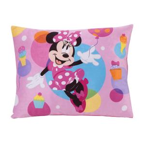 Disney Minnie Mouse Let's Party Pink, Turquoise, Lavender, and Yellow Balloons, Ice-Cream Cones, and Cupcakes Plush Decorative Pillow