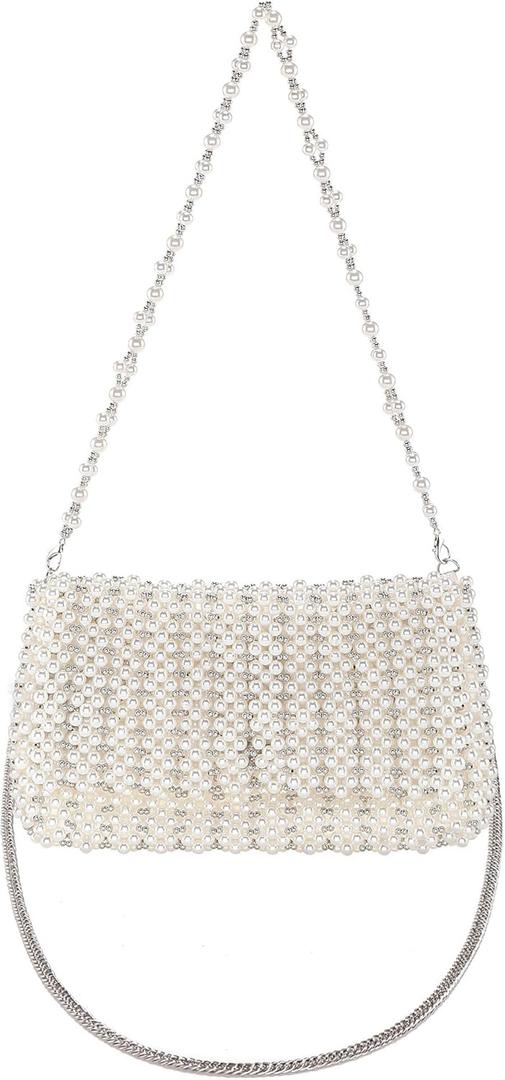 CHIC DIARY Pearl Purse for Women White Beaded Shoulder Bag Small Pearl for Wedding Clutch Evening Purse with Pearls