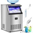Commercial Ice Maker Machine with 50 lbs Storage Bin, 160 lbs/24H, Dual Water Inlet Options, Under Counter Freestanding Ice Maker for Home, Bar, Support 5-Gallon Bottle Water & Tap Water