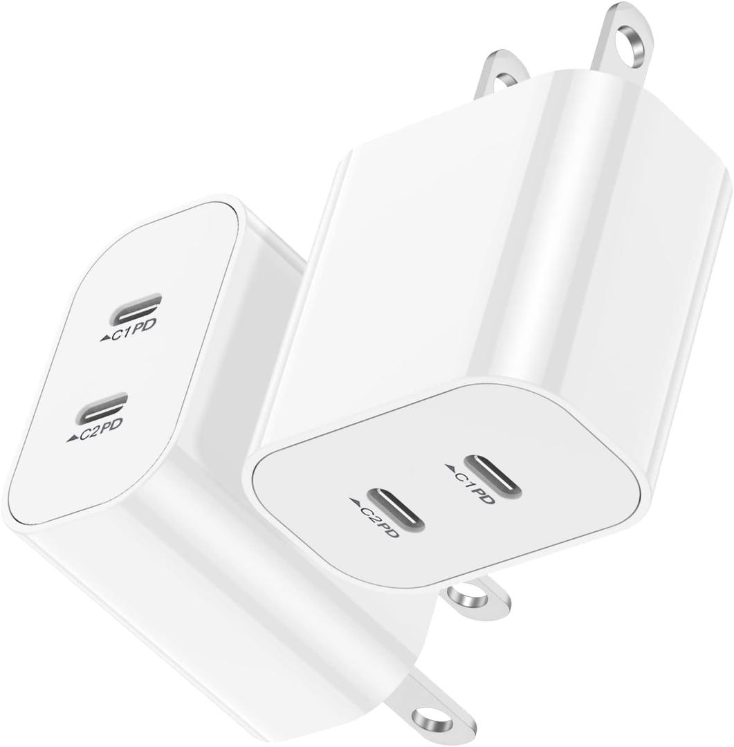 USB C Fast Charger Block, USB C Charging Block 2-Pack Type C 2in1 Dual Ports Plug Wall Charger, Fast Type C Charger for iPhone 17 Pro Max/17 Pro/17 Air/16 Pro Max/15/14/13/12/11/Xs Max/XR/X, iPad