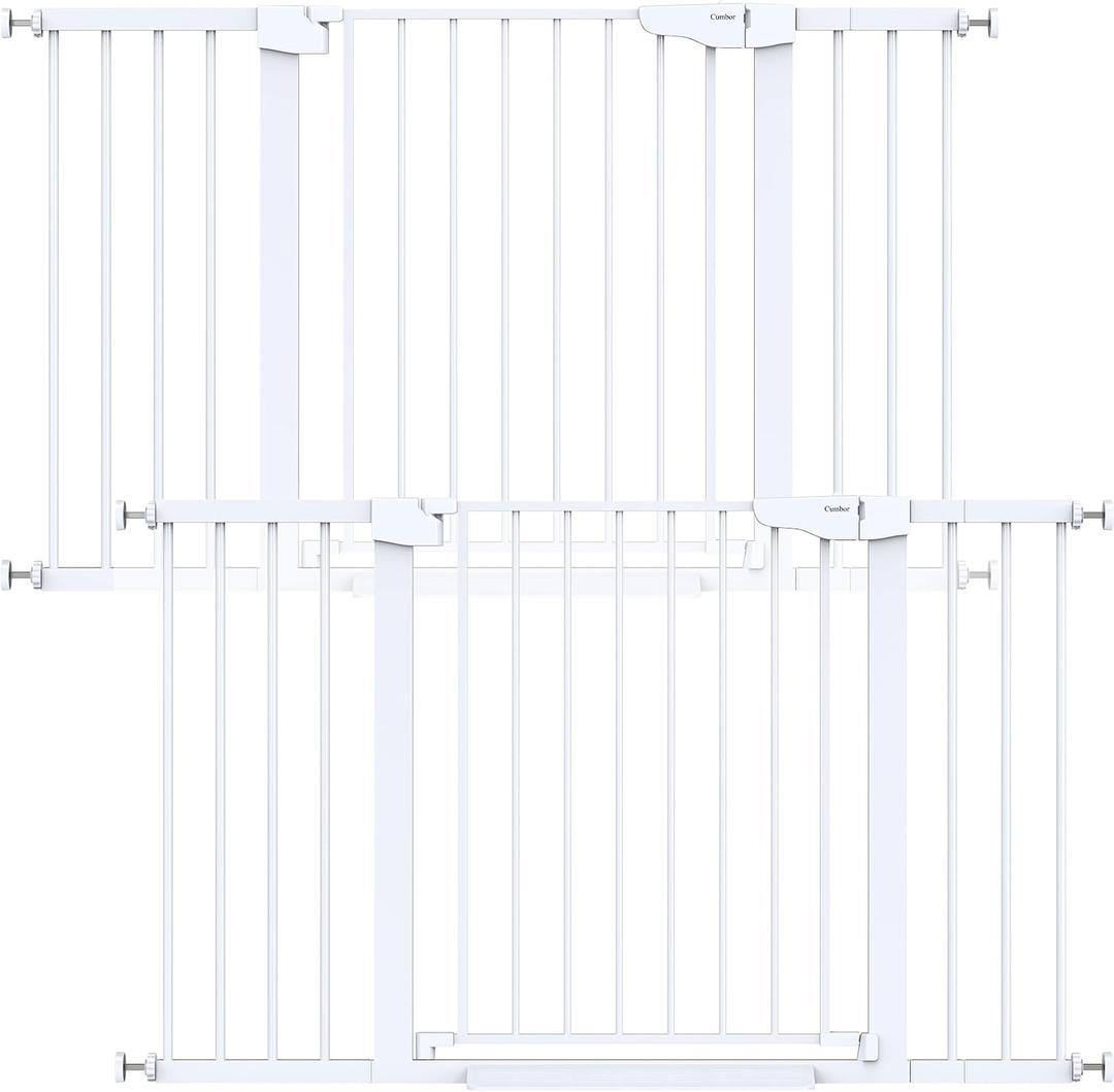 Cumbor 2 Pack 29.7-51.5" Extra Wide Baby Gate for Stairs, Easy Walk Through Dog Gates for Doorways, Pressure Mounted Pet Gate Indoor, Safety Auto-Close Child Gate for Kids with 4 Wall Cups, White