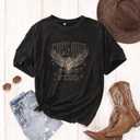 Vintage Rock Band T-Shirts for Women Retro Free Bird Eagle Graphic Country Music Tees Casual Loose Short Sleeve Tops (Black, L)