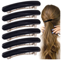 6PCS French Barrette Hair Clips for Women, 2.48 Inch Small Tortoise Shell Hair Clip, Curved Glossy Thin Hair Flat Hair Accessories for Women - Black, Oval Style