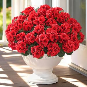 16 Bundles Artificial Flowers for Outdoors, Realistic Geraniums Fake Flowers for Decorations, UV Resistant Silk Faux Flowers Plants for Outside Garden Porch Planter Yard Patio Home Decor(Red)