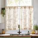 jinchan Floral Kitchen Curtains 36 Inch Linen Tier Curtains Farmhouse Cafe Half Window Drapes Over Sink Light Filtering for Living Room Laundry RV Rod Pocket 2 Panels Taupe on Beige