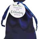 GUIFIER 30 PCS 5x7 Inch Navy Blue Satin Gift Bags with Drawstrings, Party Favor Bags with Thank You Tags, Silk Gift Bags, Small Gift Wrap Bags, Jewellery Drawstring Pouches, Baby Shower Candy Bag