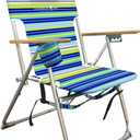 CARIBBEAN JOE Folding Beach Chair, 4 Position Portable Backpack Foldable Camping Chair with Headrest, Cup Holder, and Wooden Armrests
