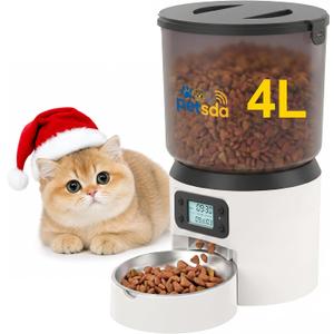Automatic Cat Feeders, 4L Timed Cat Dry Food Dispenser Auto Pet Feeder Portion Control up to 9 Meals/Day for Cats and Small Dogs Dual Power Supply, with Stainless Bowl Fresh Food, Easy Clean