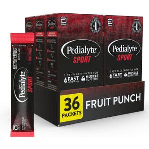 Pedialyte Sport Electrolyte Powder, Fast Hydration with 5 Key Electrolytes for Muscle Support Before, During, & After Exercise, Fruit Punch, 0.49 Oz Sachets 6 Count (Pack of 6)