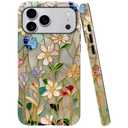 Case Compatible with iPhone 17 Pro Max,Fall Prevention Bright Hybrid 2-Layer Hard Shell Phone Case for Girls Boys,Stained Glass Bloom Flower