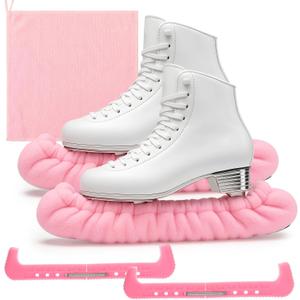 Soulchen Skate Guards Soakers and Towel Gift Set Ice Skating Guards Soft Skate Blade Covers Blade Protector for Figure Skating Skater Hockey Gift (Medium, pink)