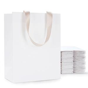 YACEYACE White Paper Gift Bags, 20Pcs 8"x4.25"x10.5" White Kraft Gift Bag with Handles, Medium Gift Bags with Handles Bulk, Paper Shopping Bag Bulk