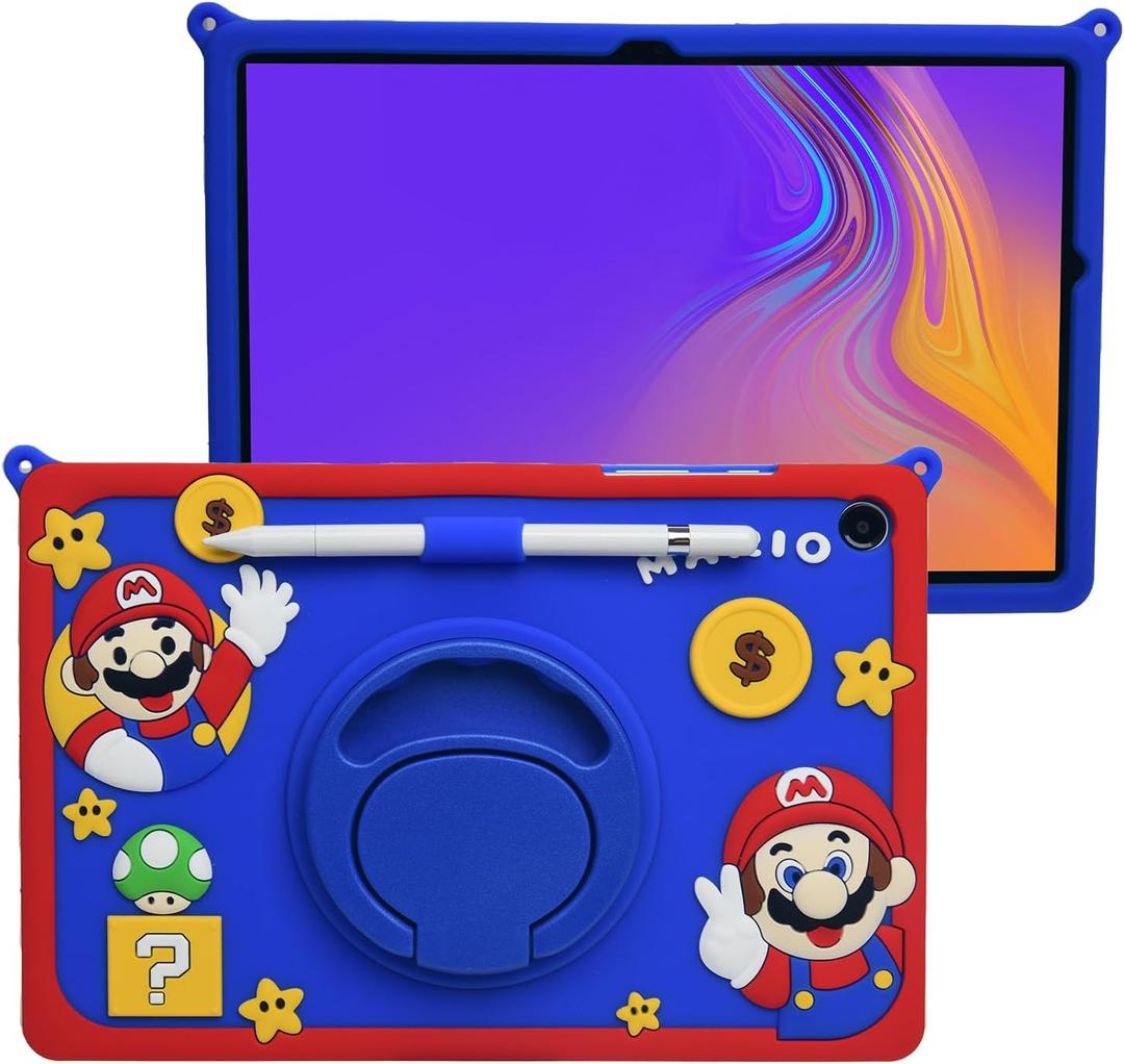 Cartoon Case for iPad 10.2"/iPad Pro 10.5"/ iPad Air 3MONEHOYSY Cute Soft Silicone Kickstand [Drop Proof,Shock Proof,Anti Slip] Back Stand Cover Case for Kids Children Teens Girls Boys (Mario)