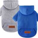 2 Pack Dog Hoodie Warm Hood Dog Sweater Cold Weather Small Dogs Sweatshirt Comfort Pet Clothes for Dogs with Pockets Cats Chihuahua Clothes for Male Female Girl Boy Sporty Daily Wear (XXS (Back: 5.9", Chest: 10.6"), Dark Blue+Grey)