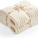 Snuggle Sac Fluffy Ribbed Cream Blanket Twin Size, Soft Luxurious Knit Throws, Fuzzy Plush Microfiber Blankets for Couch, Sofa, Bed, Cream, 60x80 inches
