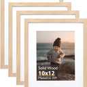 KINLINK 10x12 Picture Frame Natural, Solid Wood Frames with Acrylic Plexiglass for Pictures 7x9 with Mat or 10x12 without Mat, Tabletop and Wall Display Photo Frame, Set of 4
