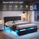 OLEVS Queen Bed Frame with 2 Storage Drawers, Charging Station & LED Lights