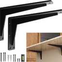 2 Pack Heavy Duty Shelf Brackets 12 Inch Mantel Decorative L Bracket for Shelves, Metal Shelf Support Bracket, Wall Mounted Granite Countertop Iron Corbels, Floating Black Shelving Brackets