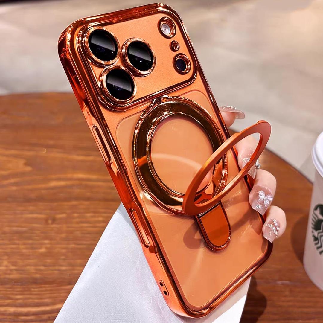 Magnetic Ring for iPhone 17 Pro Max Case Kickstand,[Compatible with Magsafe][Built-in Camera Lens Protector] Shockproof Phone Case for iPhone 17 Pro Max 6.9" - Orange