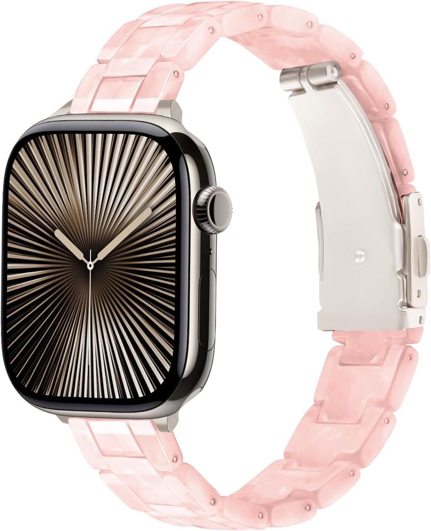 Slim Resin Band Compatible With Apple Watch Band Women 38/40/41/42mm(Series 10), 14mm Thin Tortoise Lightweight Bracelet Dressy Strap for iWatch Bands Series 11 10 SE 2nd/3 9 8 7 6 5 4 3