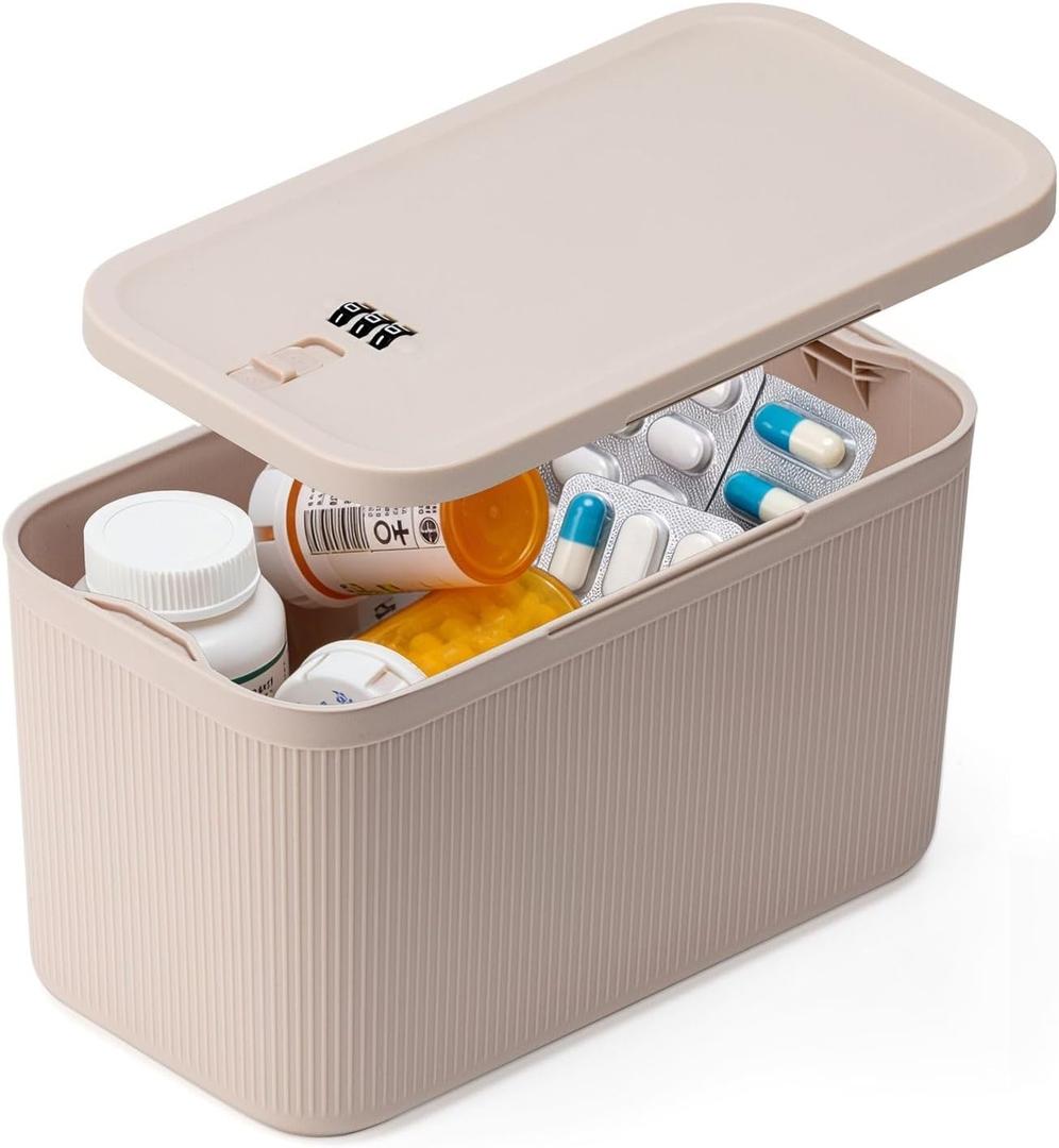 Lockable Storage Box,Medicine Lock Box Travel Case,Refrigerator Bin Container for Food,Medicines,Snacks,Locking Mobile Cell Phone Device Jail,Lockbox for Office,Home,School,Father Gift (Cream Plus)