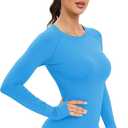 MathCat Workout Seamless Shirts for Women Long-Sleeved Yoga Running Breathable Thumb Holes Tops (Blue, XS)