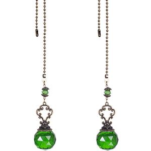 TopHomer 2PCS Ceiling Fan Chain Pulls with 3cm/1.18in Green Crystal Prism Balls 12 Inch Vintage Ceiling Fan Chain Extender Ornament Chain for Fan Pull, Lighting (Green