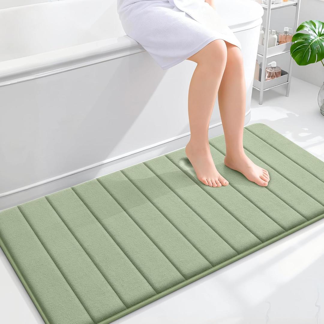 OLANLY Memory Foam Long Bathroom Rugs Runner 47x24, Super Soft Absorbent Bath Mat, Quick Dry, Machine Washable Shower Floor Rugs, Bathmat Carpet, Bathroom Home Decor Accessories, Sage Green