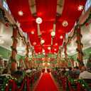 PartyVillage 10ftx40ft Red Ceiling Curtain for Wedding Parties  2 Panels Wrinkle-Free 40 FT Long Tent Draping Curtains for Wedding, Birthday & Theme Parties, 40ft Height with Rod Pocket