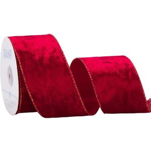 QIANF Red Velvet Wired Edge Ribbon, 2.5 Inch x 10 Yards Crushed Velvet Christmas Ribbon for Christmas Tree Decoration Gift Wrapping Garland Wreaths Bows Making