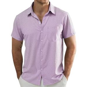 JOGAL Mens Short Sleeve Button Down Shirts Regular Fit Casual Summer Beach Shirt with Pocket M