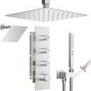 Shower Faucet Set,Thermostatic Shower System,16 Inch Ceiling Mounted and 6 Inch Wall Mount Rain Shower Head with 2 in 1 Handhled,High Pressure Dual Shower Head Combo Set Brushed Nickel