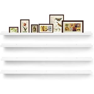 Picture Shelves for Wall,Long Floating Ledge Set of 4,Narrow Large Wood Rustic Photo Frames Vinyl Record Storage Display Nursery Kids Bookshelf Decor for Living Room Bedroom Kitchen,47'',White