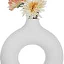 Concrete Floral Vase Set - Modern Circle Vases for Home Decor - Aesthetic Vases for Living Room Bedroom and Coffee Table - Minimalist Donut - Decorative Concrete (Snuggle - White), 1 Pack