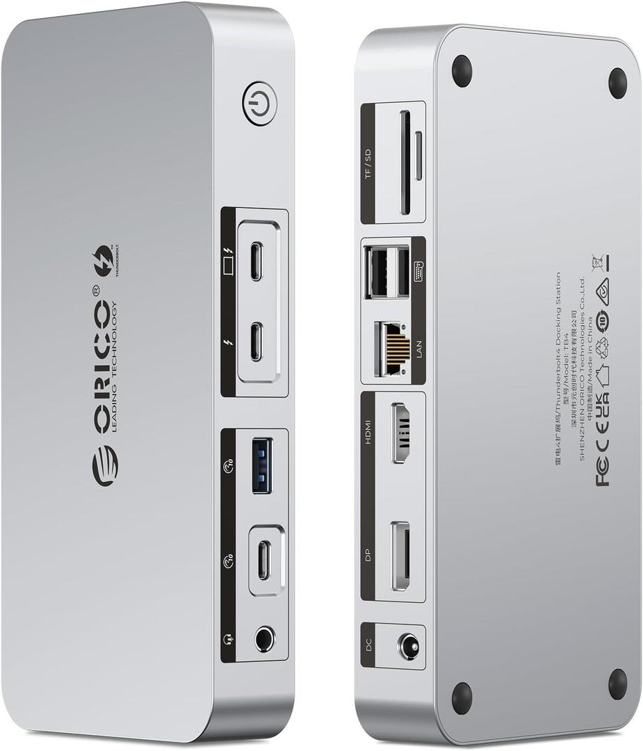 ORICO Thunderbolt 4 Dock,40Gbps 12-in-1 HUB Docking Station Support Single 8K/Dual 4K and Daisy Chain Expansion,Compatible HDMI/DP Port,SD/TF Slots Ideals for Media Editor-TB4, Pack of 1