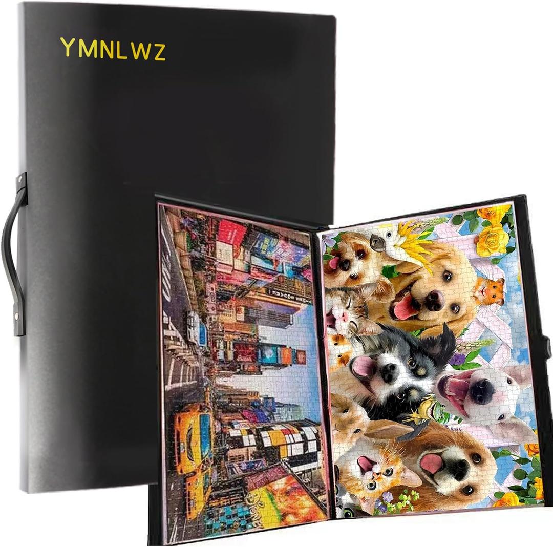 YMNLWZ Puzzle Storage Folder for 1000-Pieces, Keeping Large Capacity Jigsaw Puzzles, Space-Saving Organizer Accessory, Portable keeper with 20 Pockets, Dustproof & Protective Puzzles Accessory (Black)