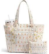 Bagstellar Quilted Tote Bag for Women, Puffer Cotton Zip Laptop Work Tote Purses Handbag for Teacher, Nurse, Travel, School