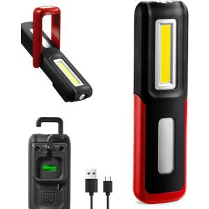 Rechargeable LED Flashlight Magnetic Light, Portable Work Light Trouble Lights Lamp for Mechanics, Compact Reliable and Super Bright Flash Light for Tool Gifts for Men(Red)