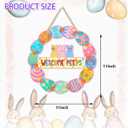Pink Happy Easter Wreaths for Front Door Peeps Decorations for home Sign Easter Eggs Decor Wooden Wall Decor for Home Office Bathroom Living Room Door Wall Party Supplies 10x10x0.12 inches (Welcome)