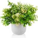 Fake Plants with Ceramic Pots, Artificial Plants Indoor, Faux Plant Flowers for Table Centerpiece Decorations Dining Room, Home Decor Living Room Bathroom Modern Farmhouse Decor (Green)