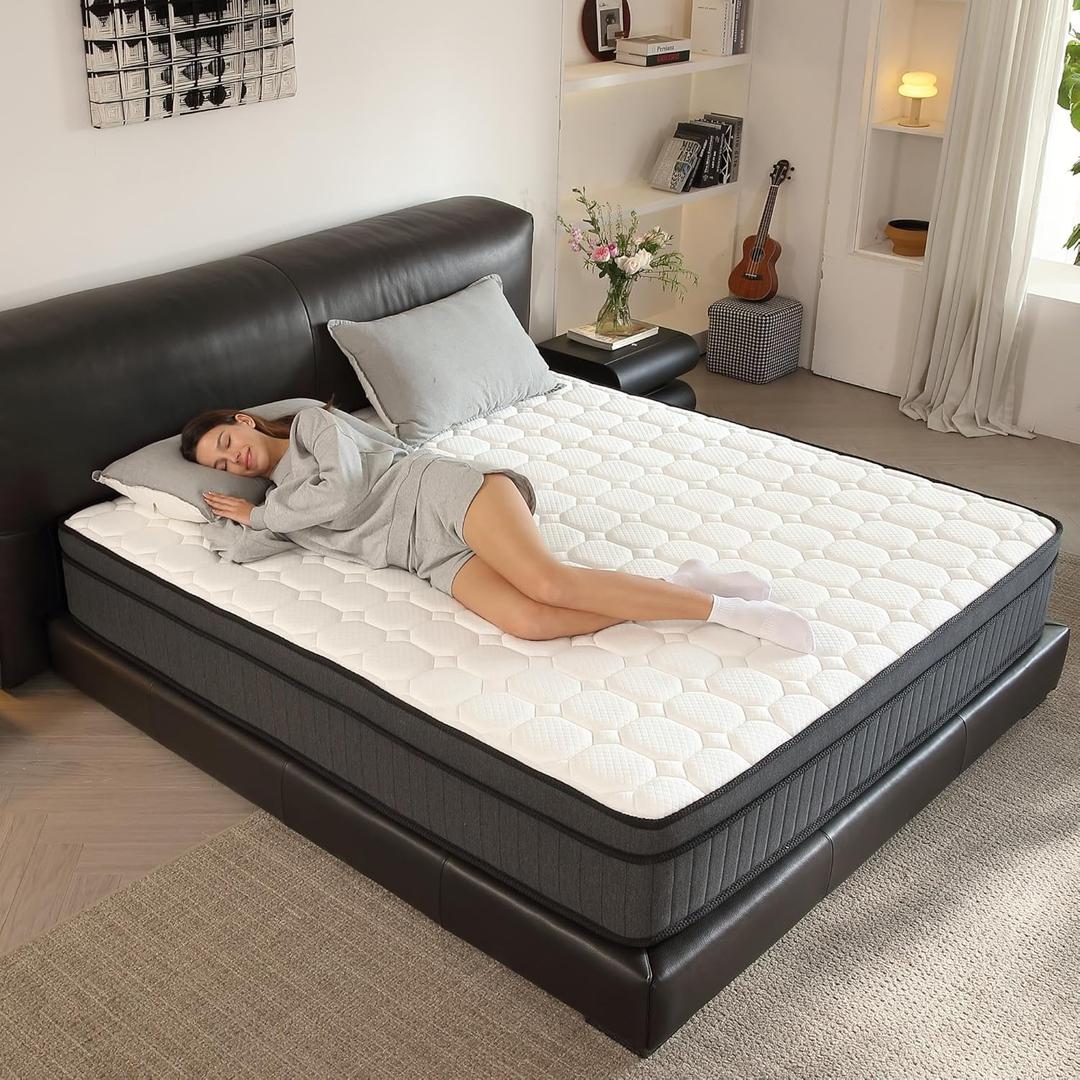 BedsPick Queen Mattress in a Box, 10 Inch Hybrid Individually Wrapped Pocket Coils, Fiberglass Free Breathable Mattress Queen Size for Pressure Relief, CertiPUR-US, 100-Night Trail